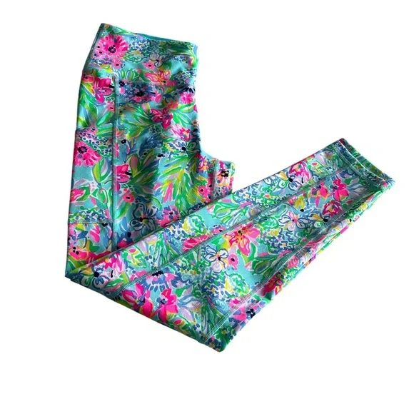 Lilly Pulitzer Leggings Tropical Floral in Aqua and Pink Sz/M - Picture 4 of 7